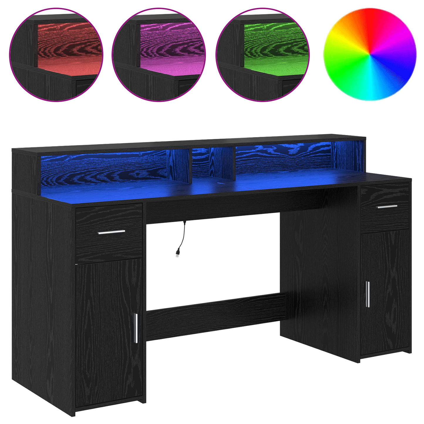 Desk Black Oak 160x55x91 cm Engineered Wood