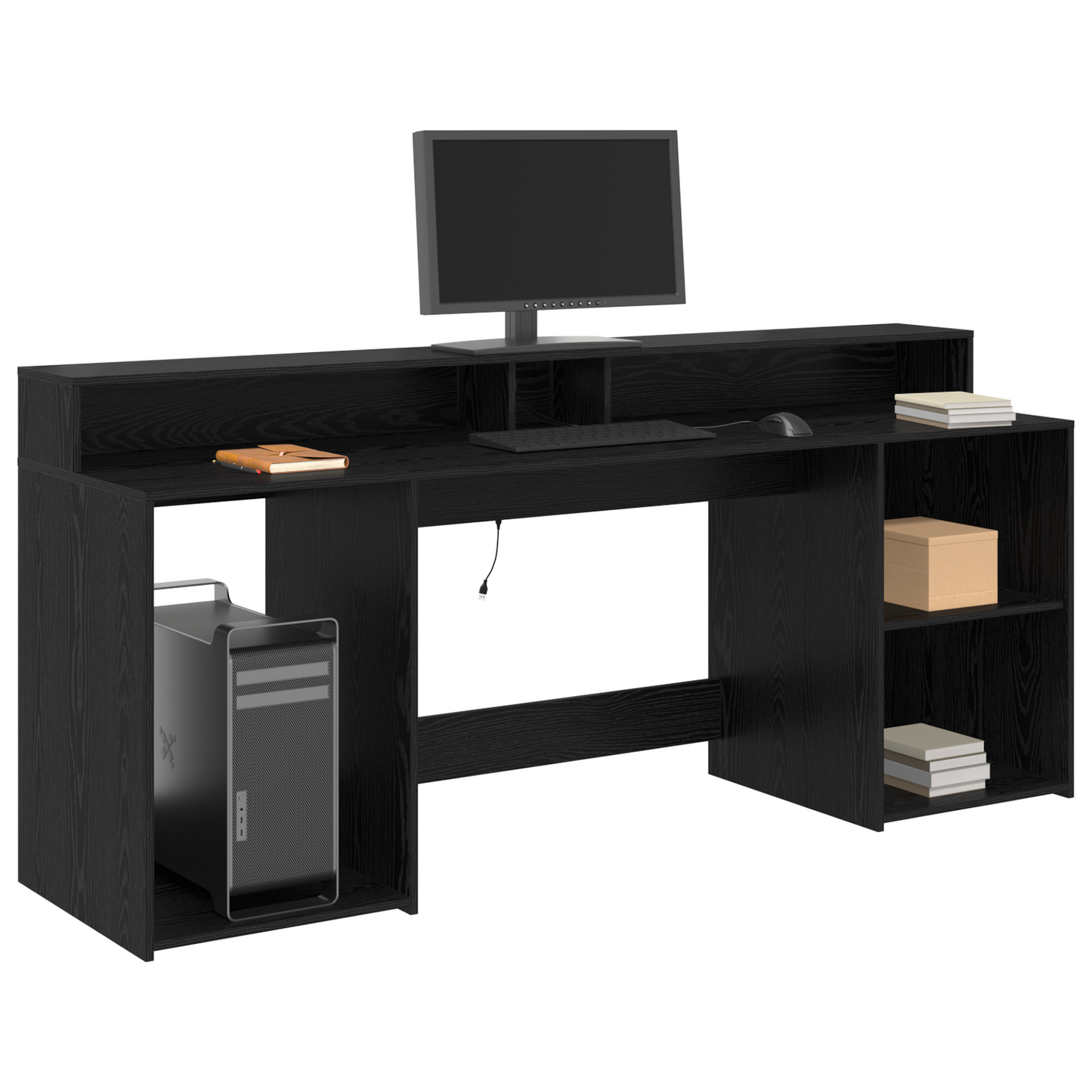 Desk Black Oak 200x55x91 cm Engineered Wood