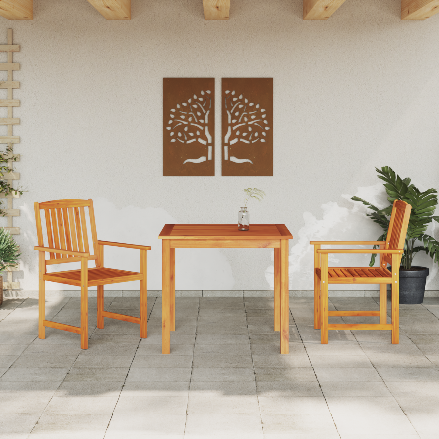 3-Piece Garden Dining Set - Solid Acacia Wood