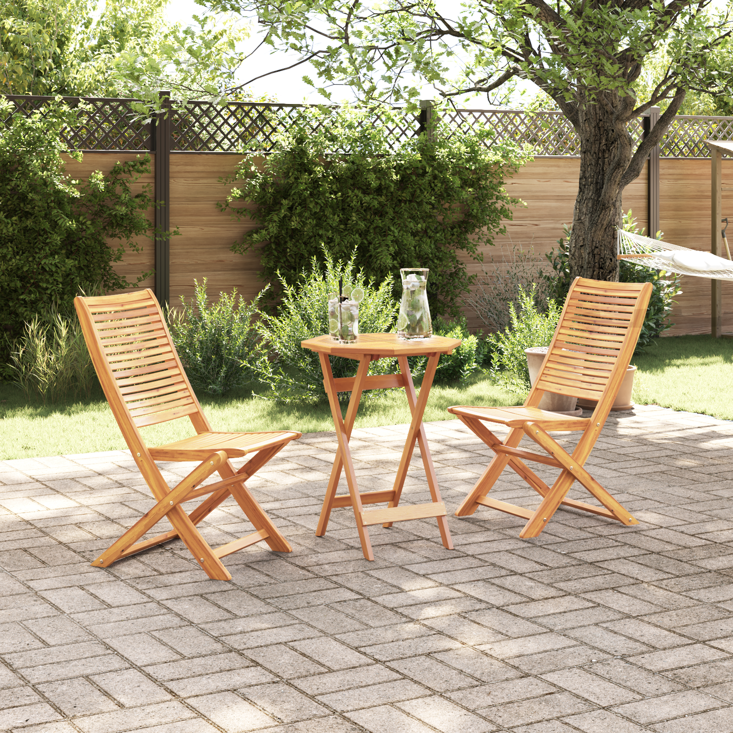 3 Piece Folding Bistro Set Solid Wood Acacia