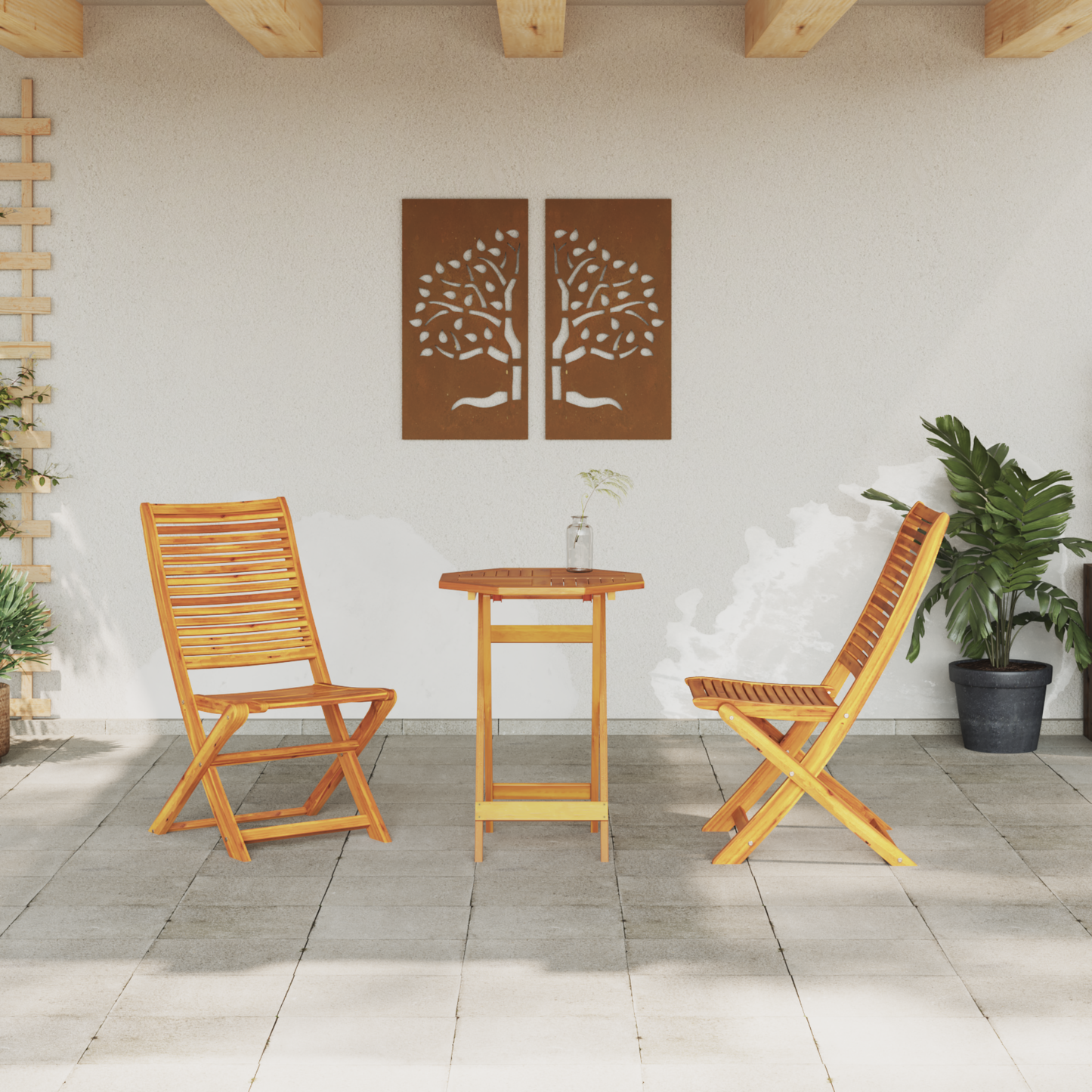 3 Piece Folding Bistro Set Solid Wood Acacia