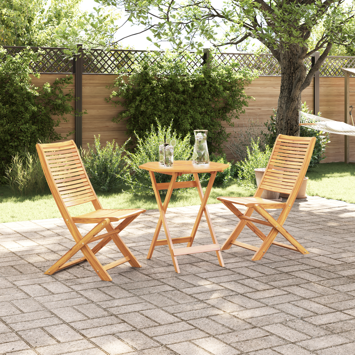 3 Piece Folding Bistro Set Solid Wood Acacia