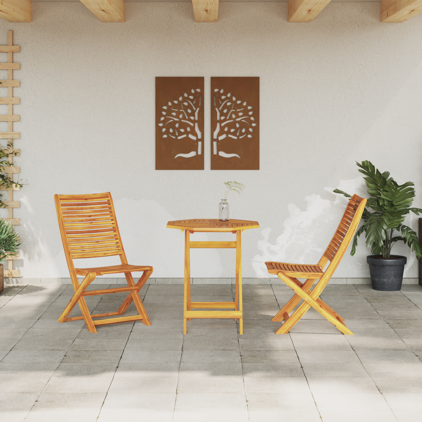 3 Piece Folding Bistro Set Solid Wood Acacia