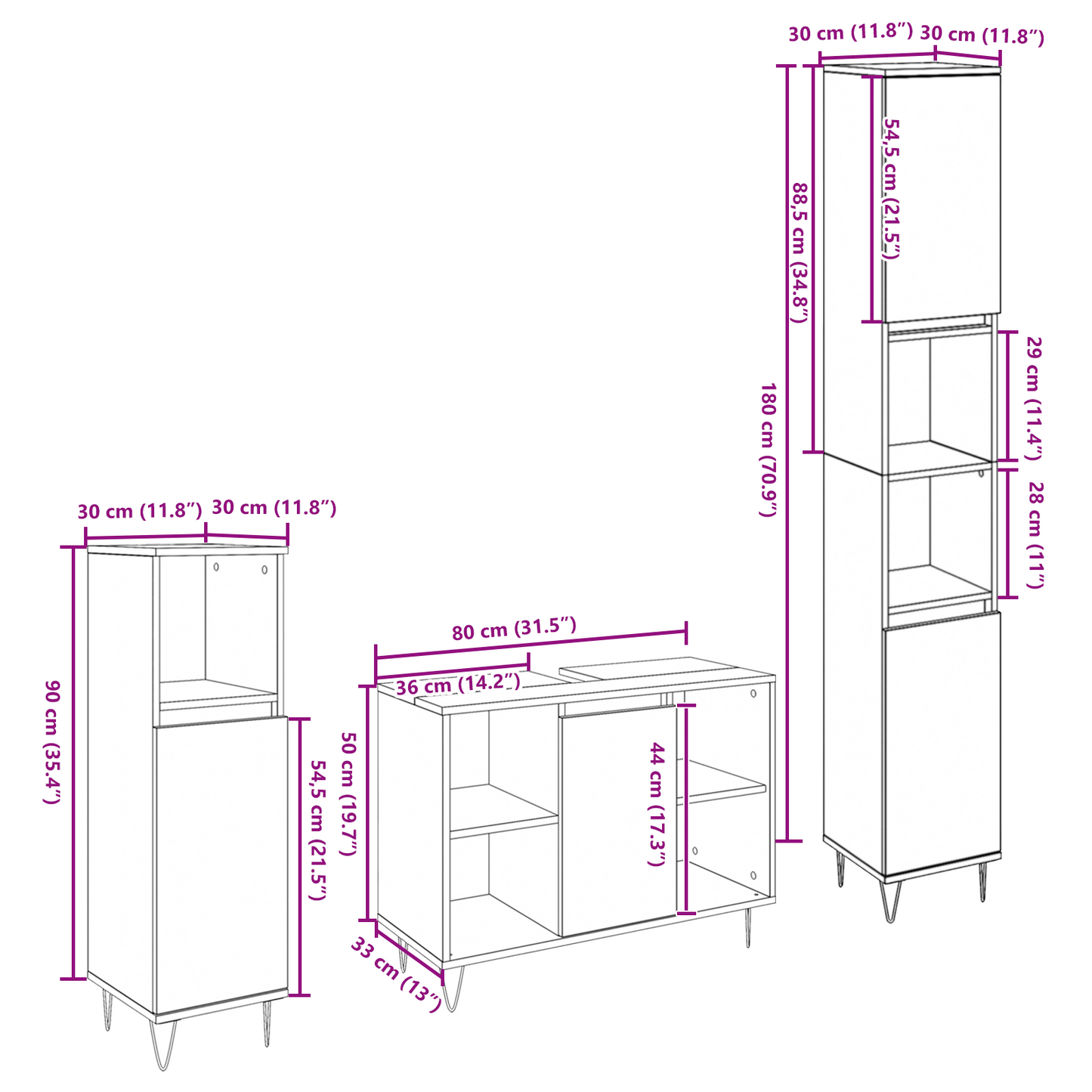 3 piece Bathroom Furniture Set Black Oak Engineered Wood
