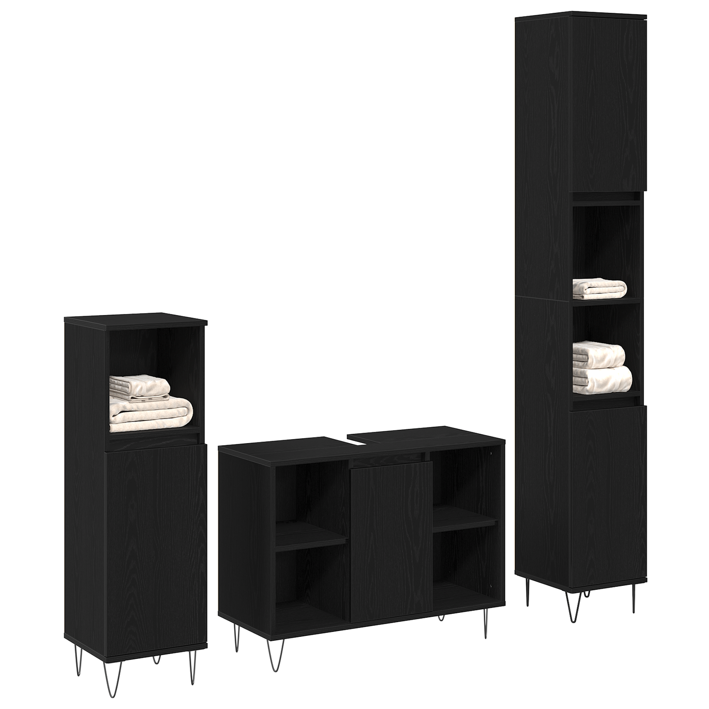 3 piece Bathroom Furniture Set Black Oak Engineered Wood