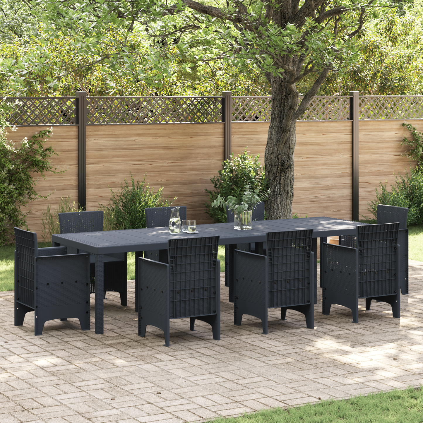 Garden Table Anthracite 300x100x73 cm Poly Rattan