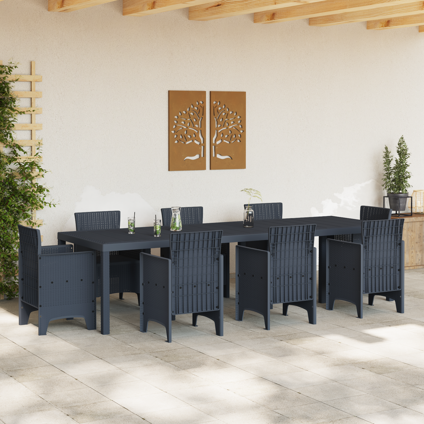 Garden Table Anthracite 300x100x73 cm Poly Rattan