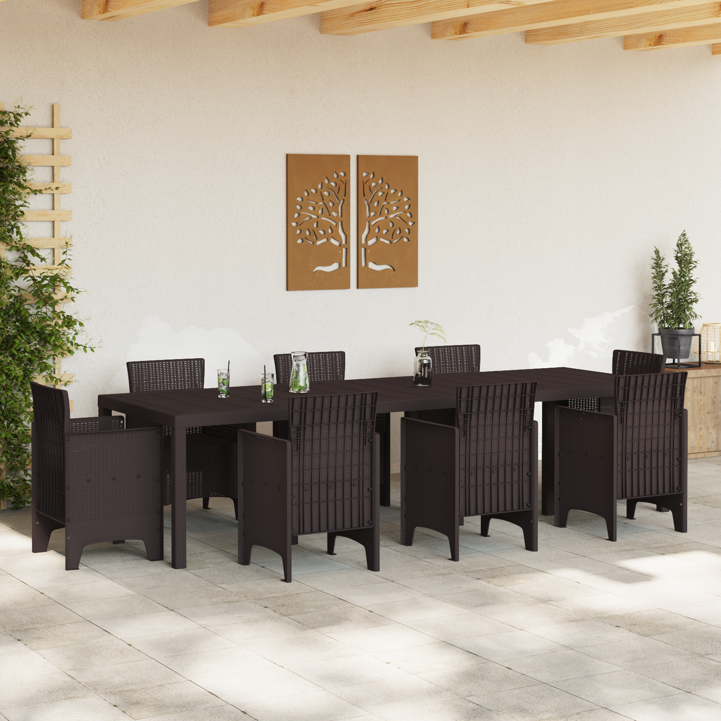 Garden Table Brown 300x100x73 cm Poly Rattan