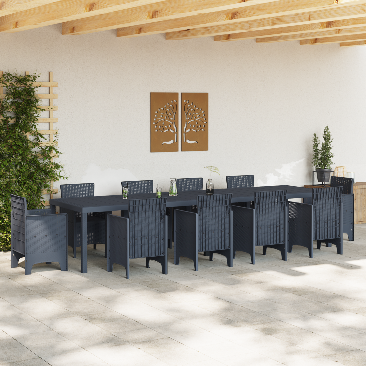 Garden Table Anthracite 350x100x73 cm Poly Rattan