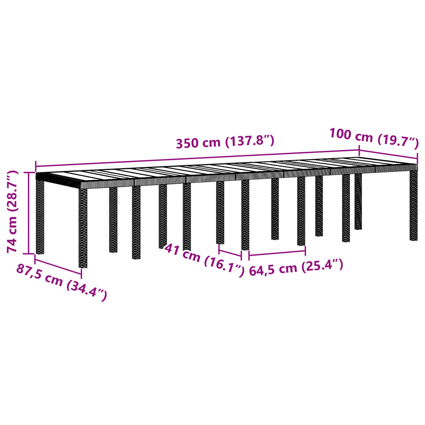 Garden Table Anthracite 350x100x73 cm Poly Rattan