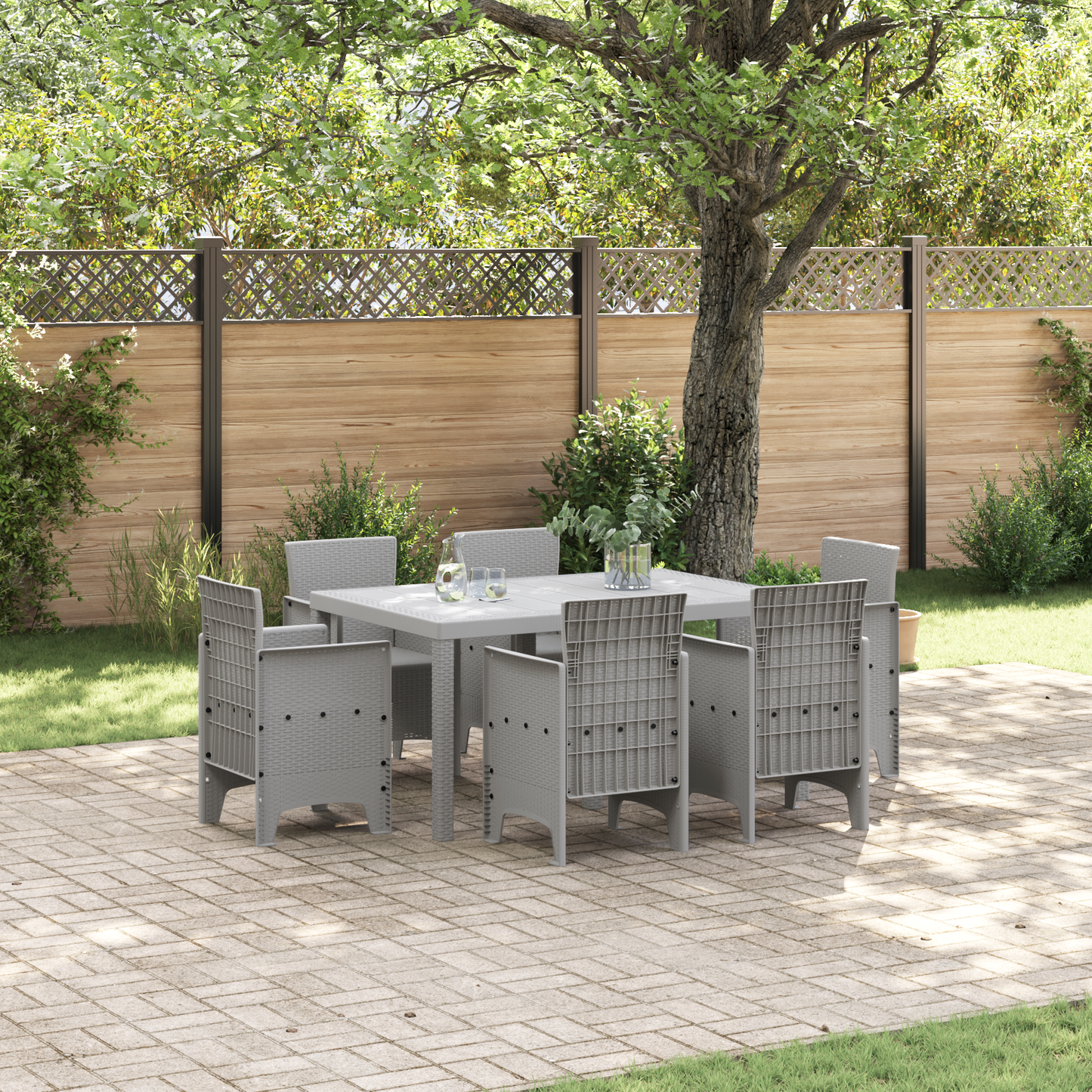 7 Piece Garden Dining Set Light Grey Poly Rattan