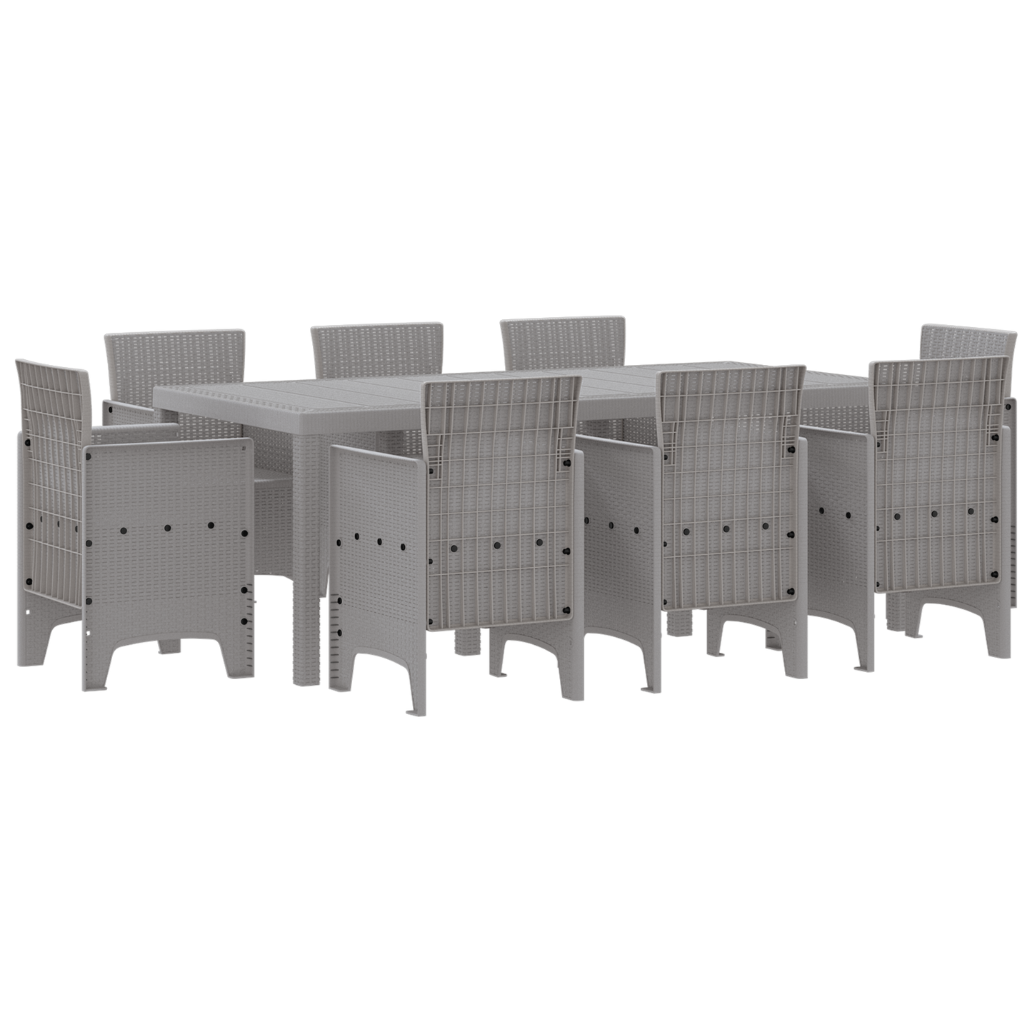 9 Piece Garden Dining Set Light Grey Poly Rattan