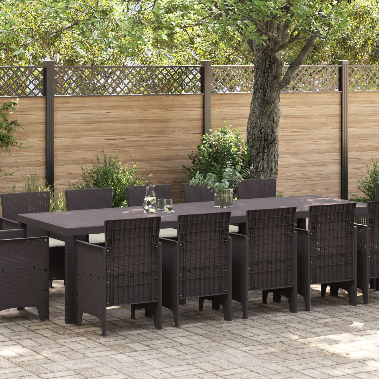 13 Piece Garden Dining Set with Cushions Brown Poly Rattan