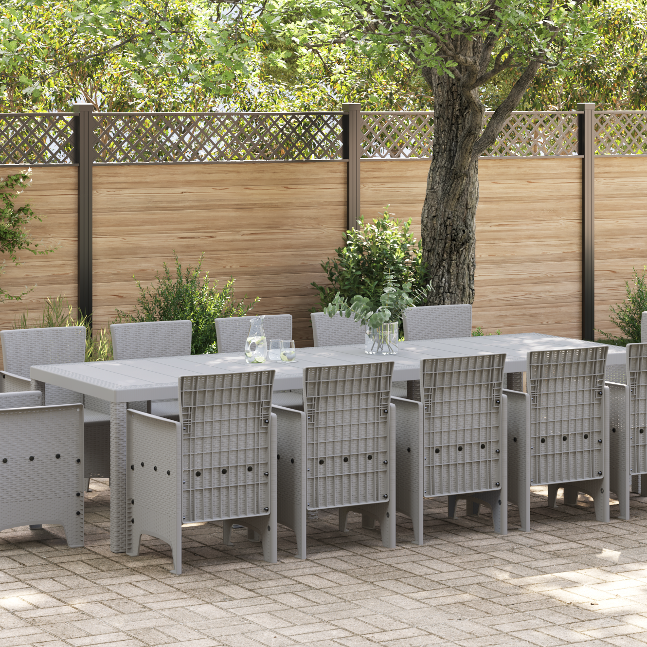 13 Piece Garden Dining Set Light Grey Poly Rattan