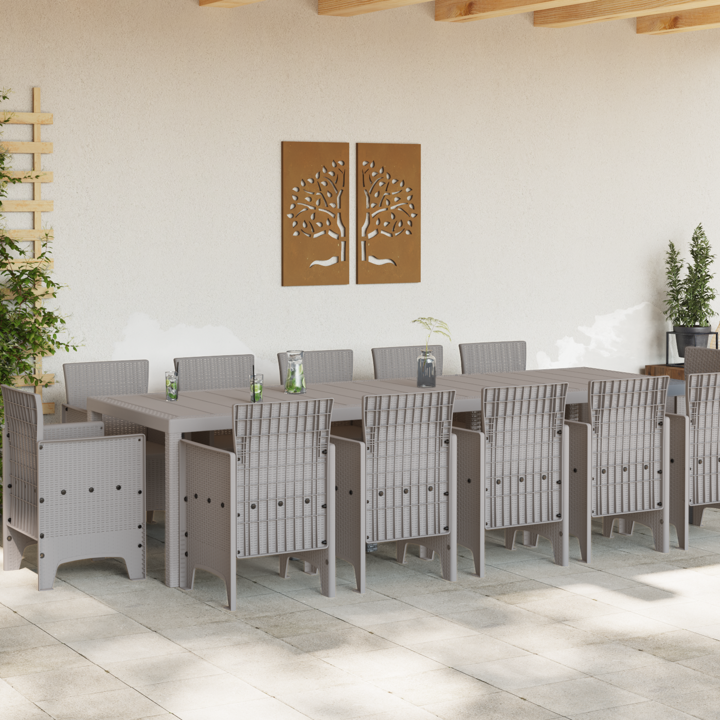 13 Piece Garden Dining Set Light Grey Poly Rattan