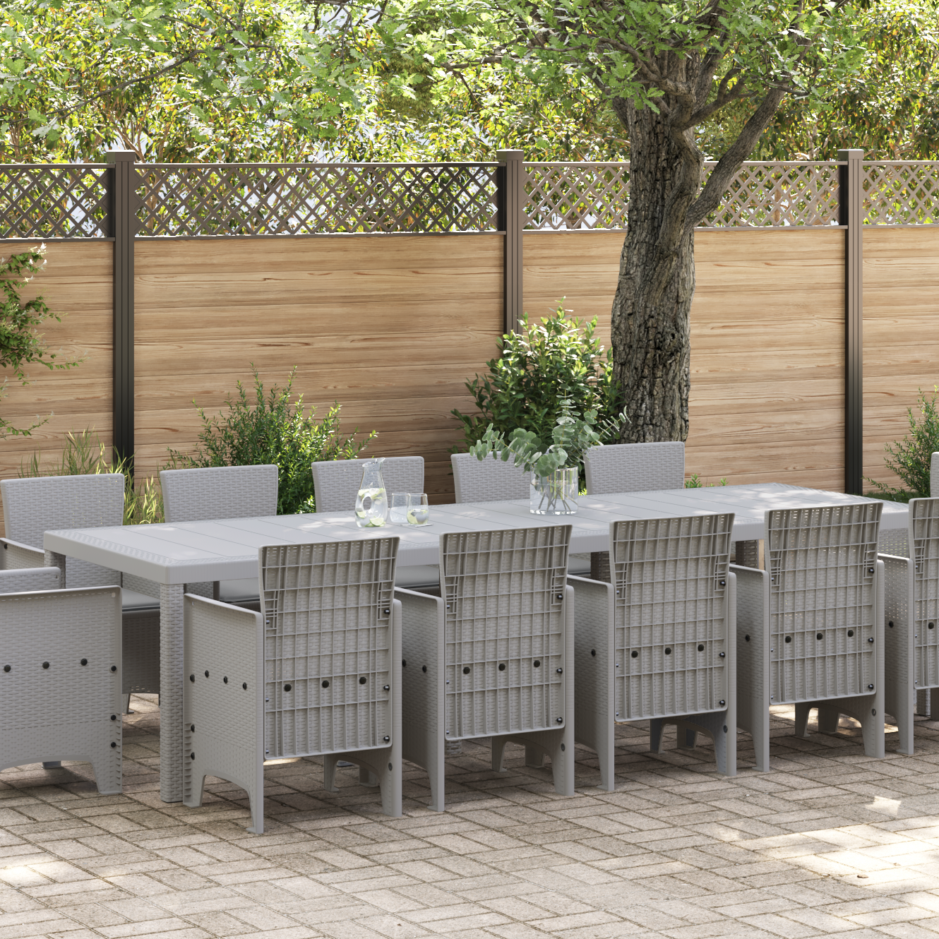13 Piece Garden Dining Set with Cushions Light Grey Poly Rattan