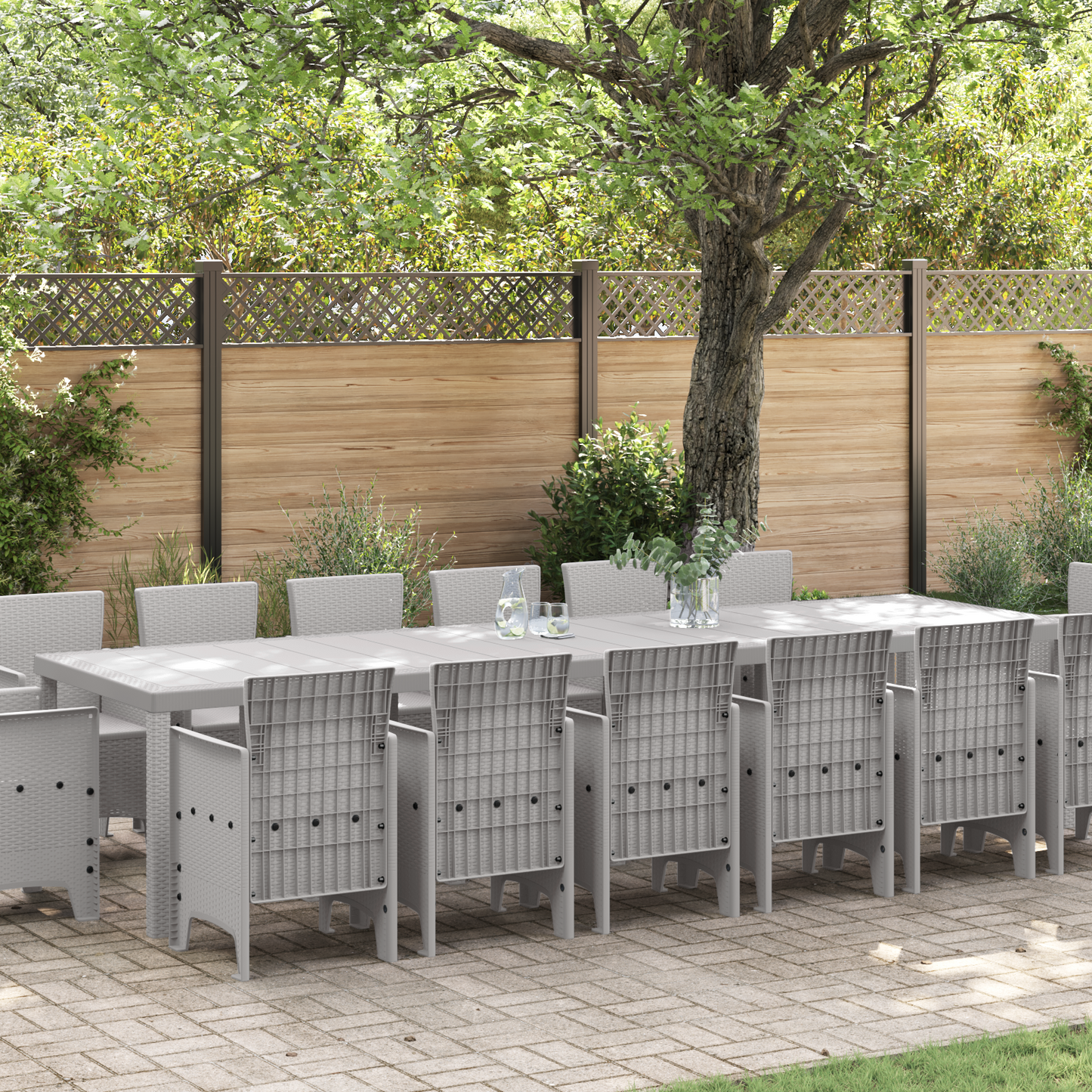 15 Piece Garden Dining Set Light Grey Poly Rattan