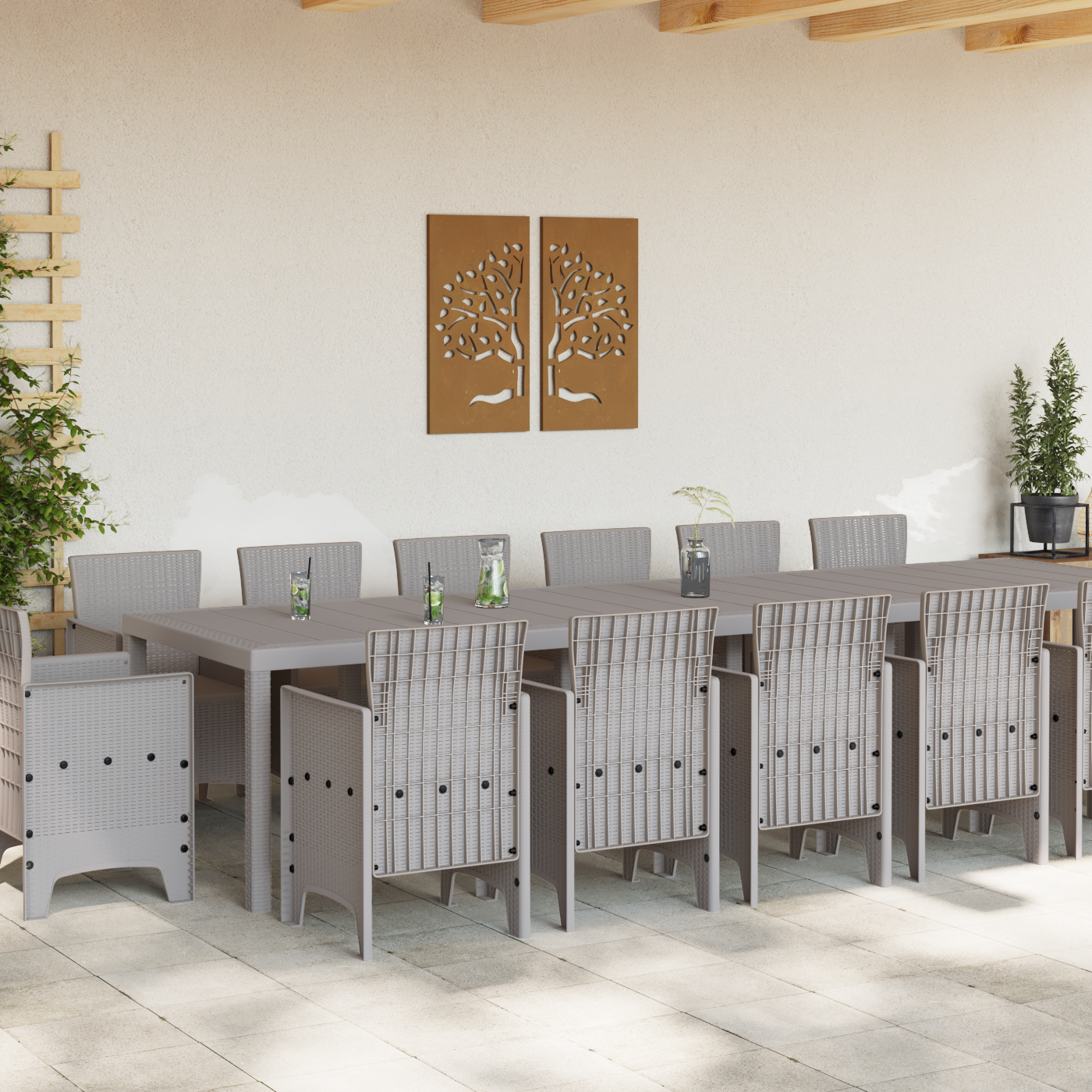15 Piece Garden Dining Set Light Grey Poly Rattan