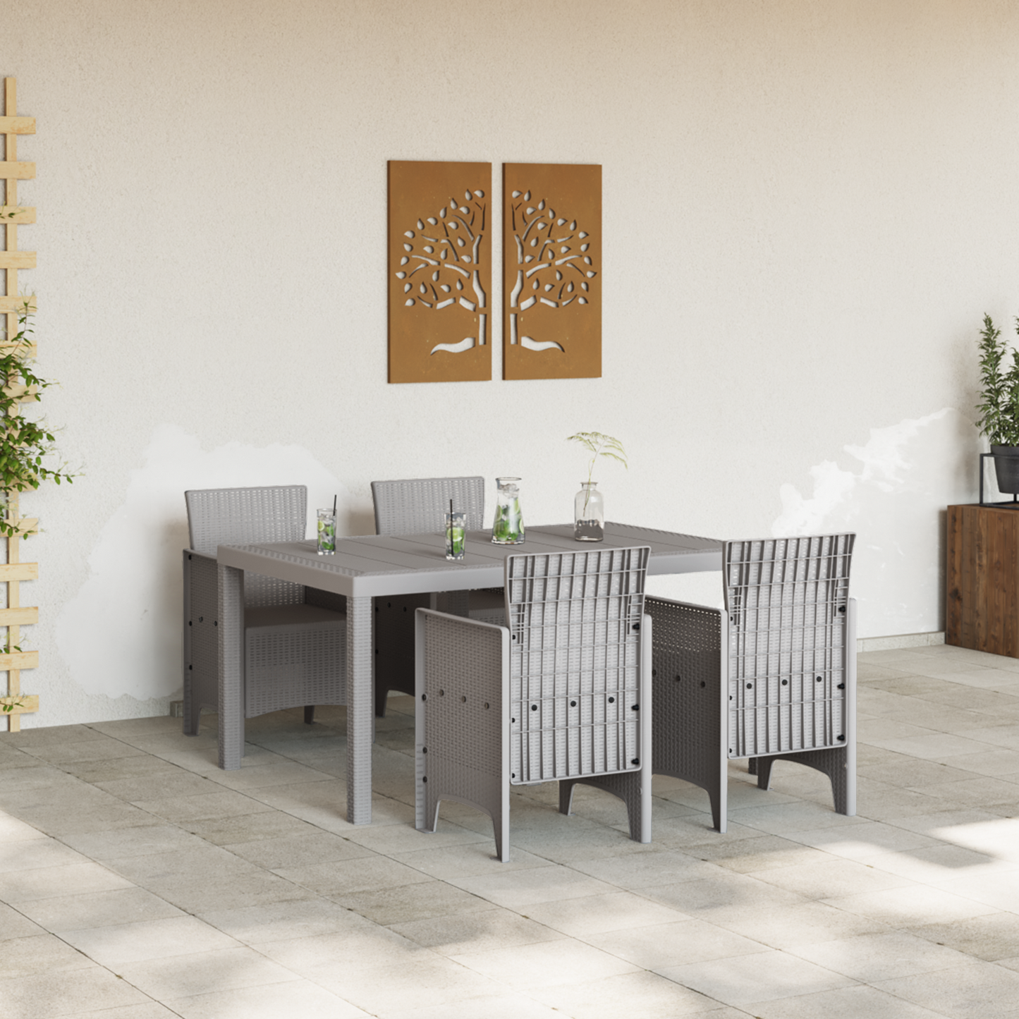 5 Piece Garden Dining Set Light Grey Poly Rattan