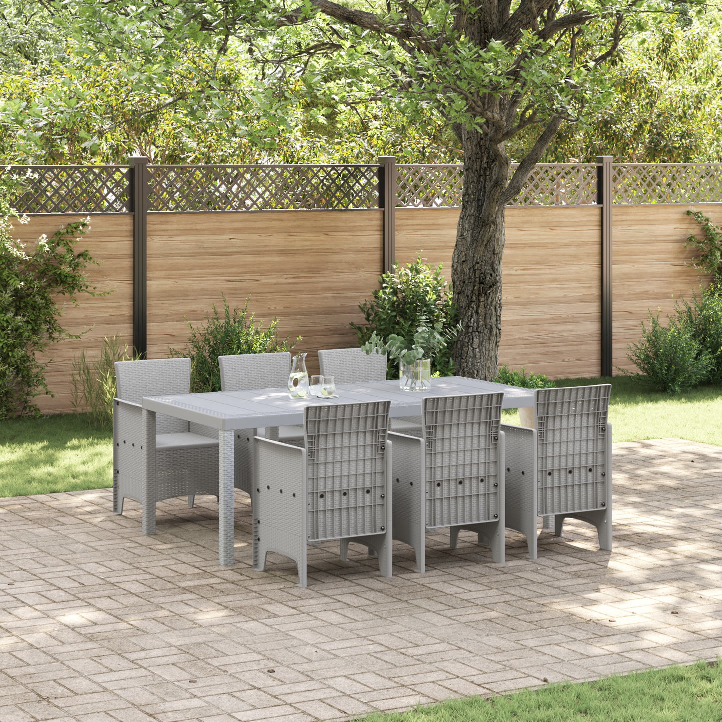 7 Piece Garden Dining Set Light Grey Poly Rattan