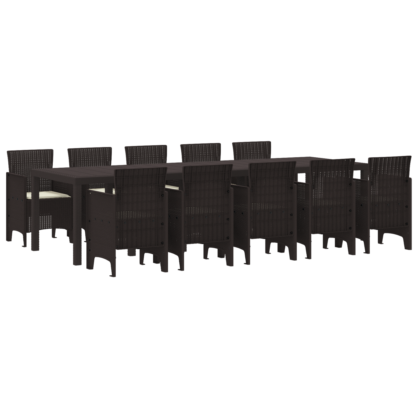11 Piece Garden Dining Set with Cushions Brown Poly Rattan