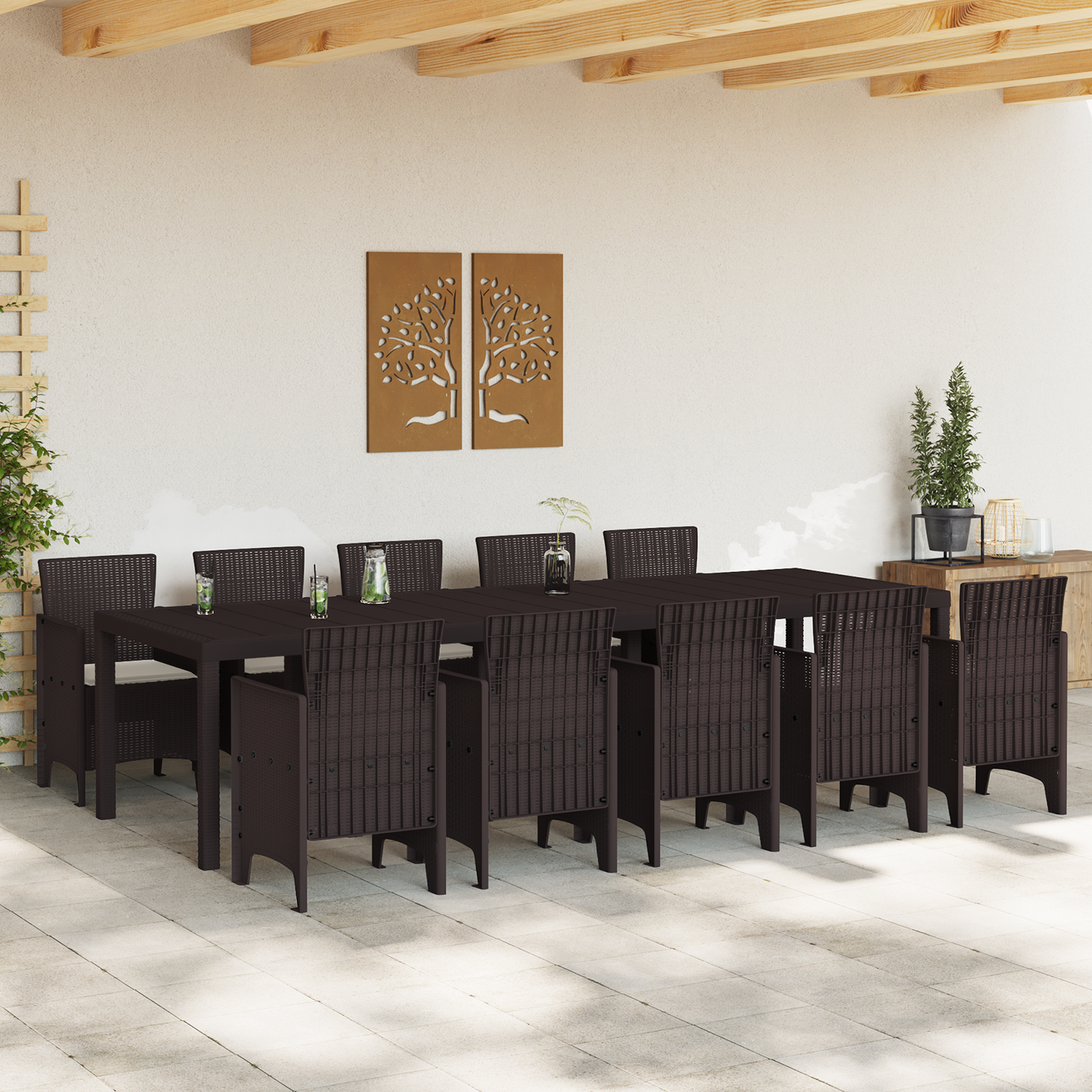 11 Piece Garden Dining Set with Cushions Brown Poly Rattan