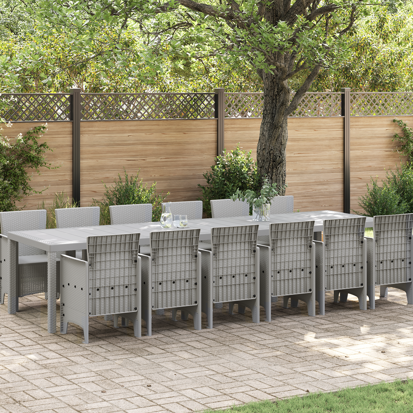 13 Piece Garden Dining Set Light Grey Poly Rattan