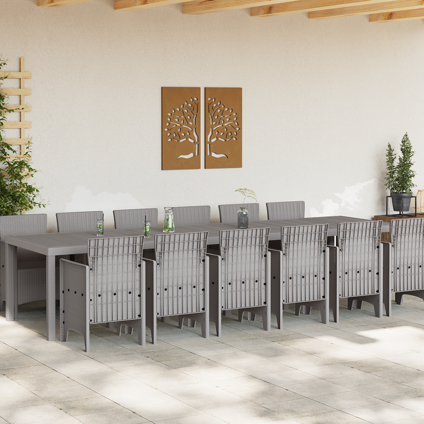 13 Piece Garden Dining Set Light Grey Poly Rattan