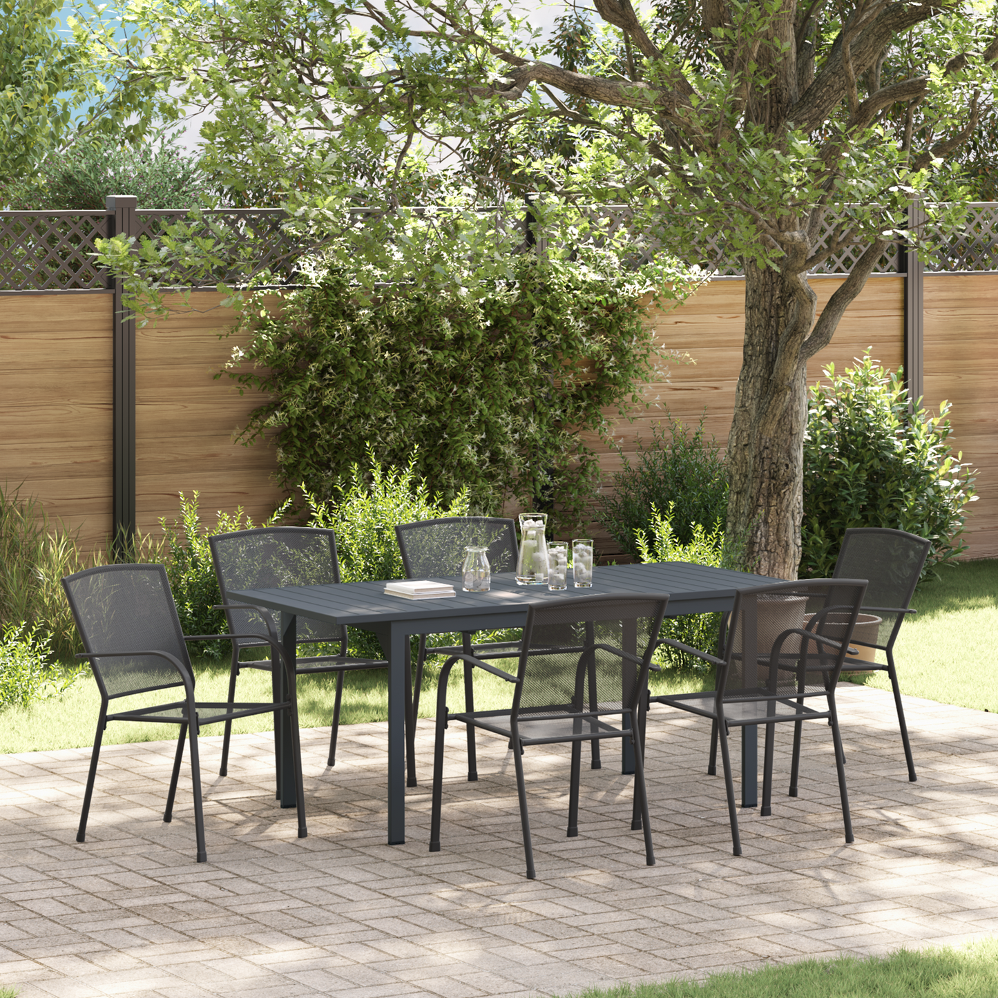 7 Piece Garden Dining Set Anthracite Steel