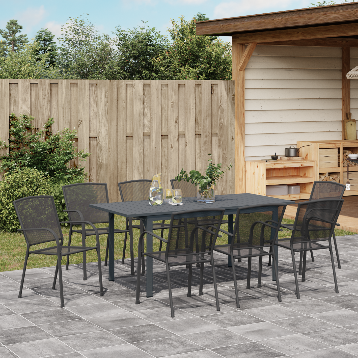 9 Piece Garden Dining Set Anthracite Steel