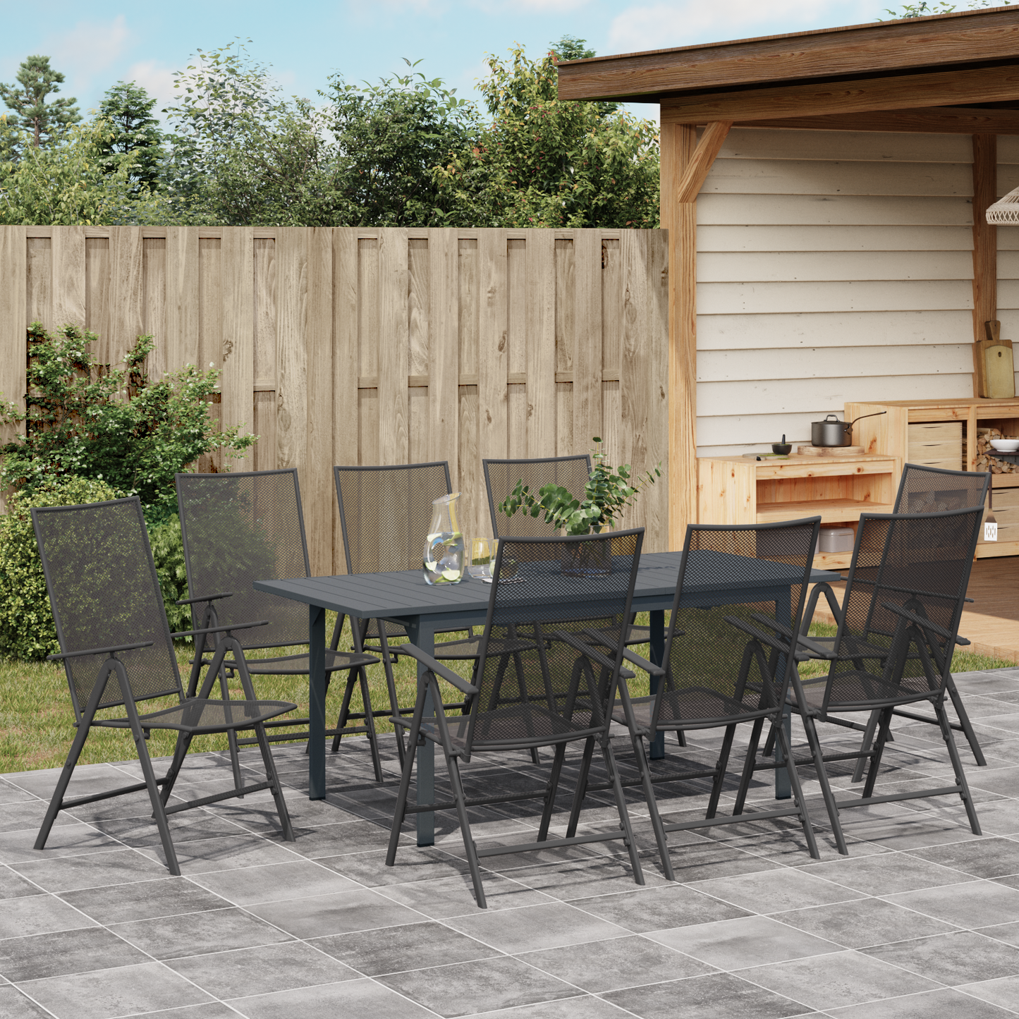 9 Piece Garden Dining Set Anthracite Steel