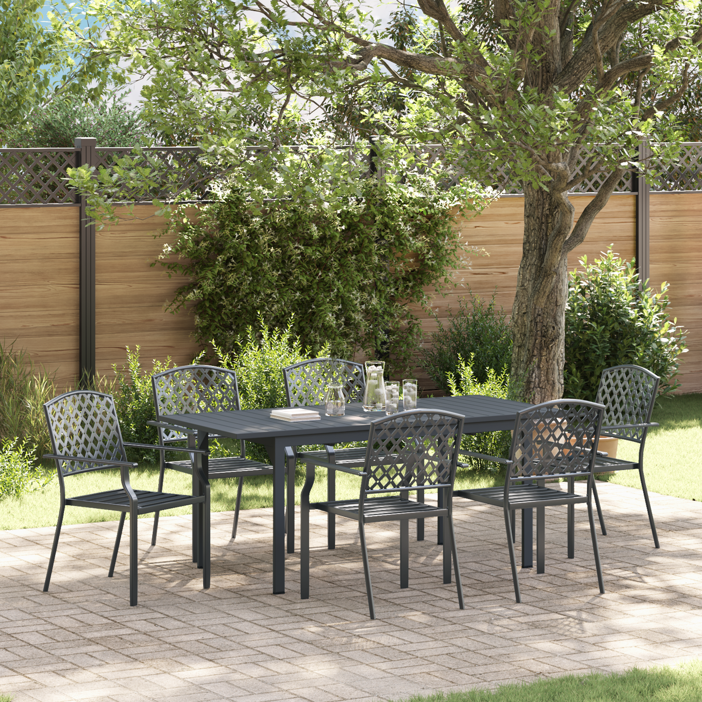 7 Piece Garden Dining Set Anthracite Steel