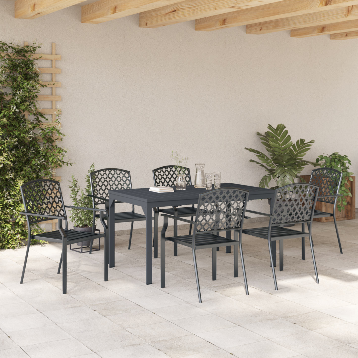 7 Piece Garden Dining Set Anthracite Steel