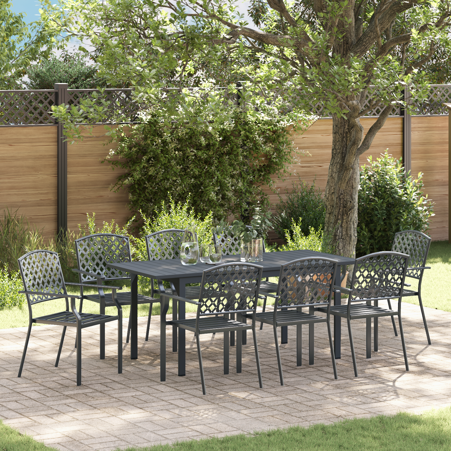 9 Piece Garden Dining Set Anthracite Steel