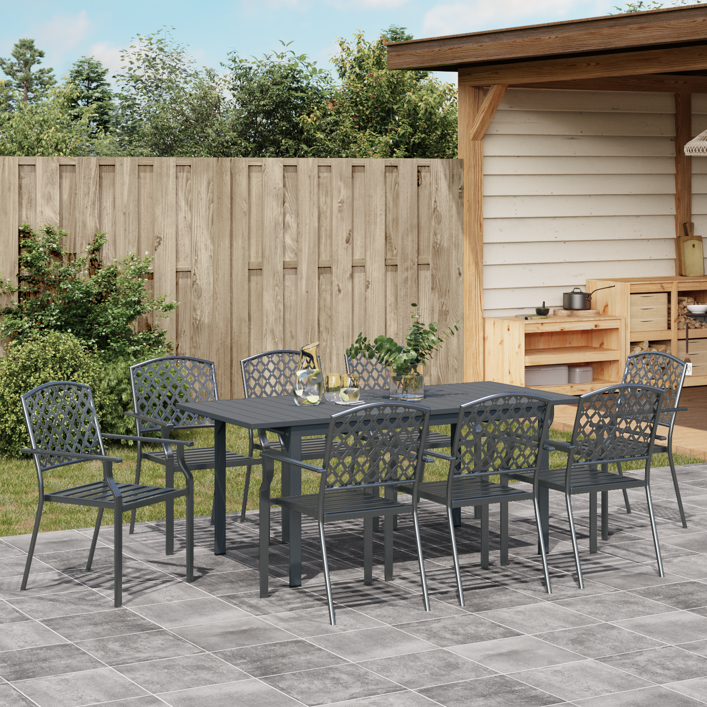 9 Piece Garden Dining Set Anthracite Steel