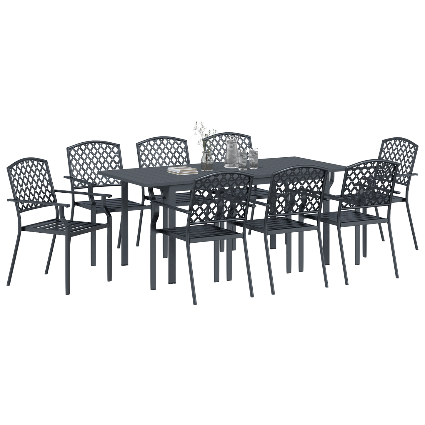 9 Piece Garden Dining Set Anthracite Steel