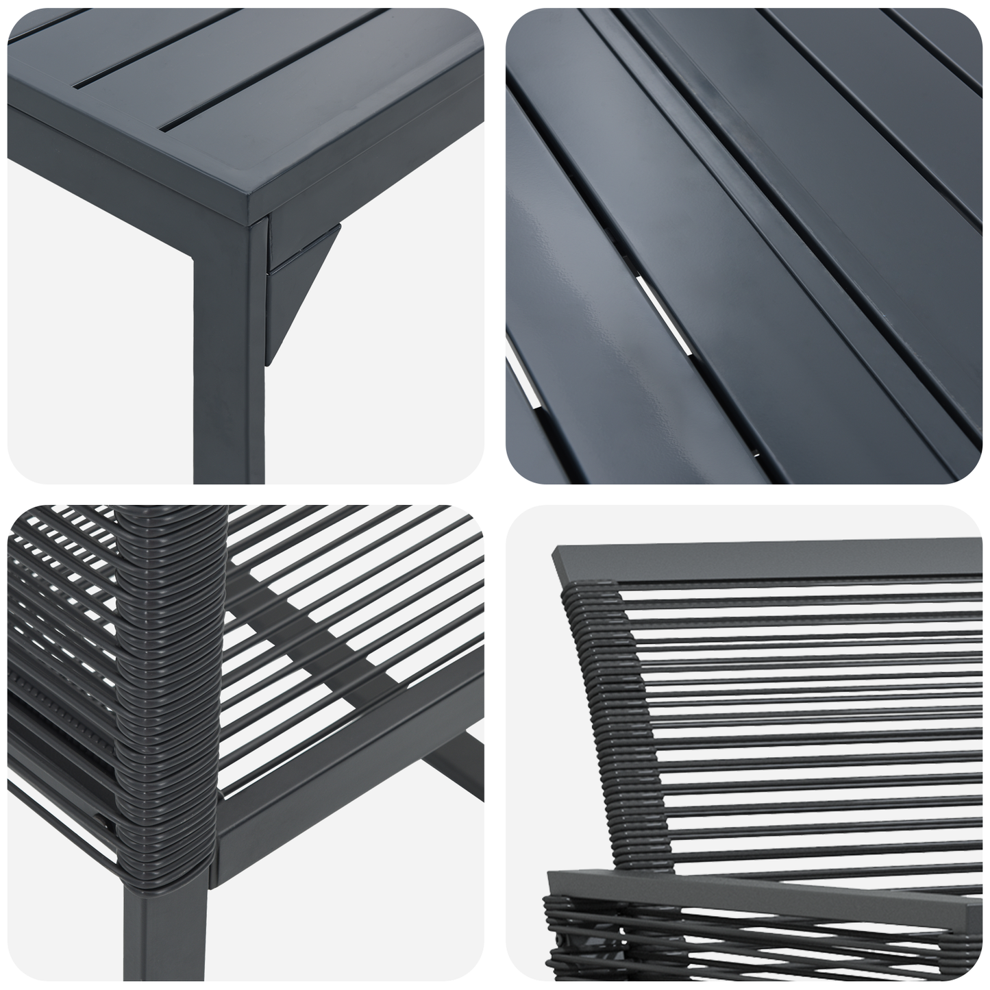 7 Piece Garden Dining Set Black Steel and Poly Rattan