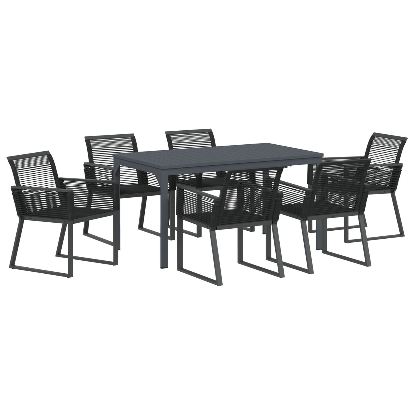 7 Piece Garden Dining Set Black Steel and Poly Rattan