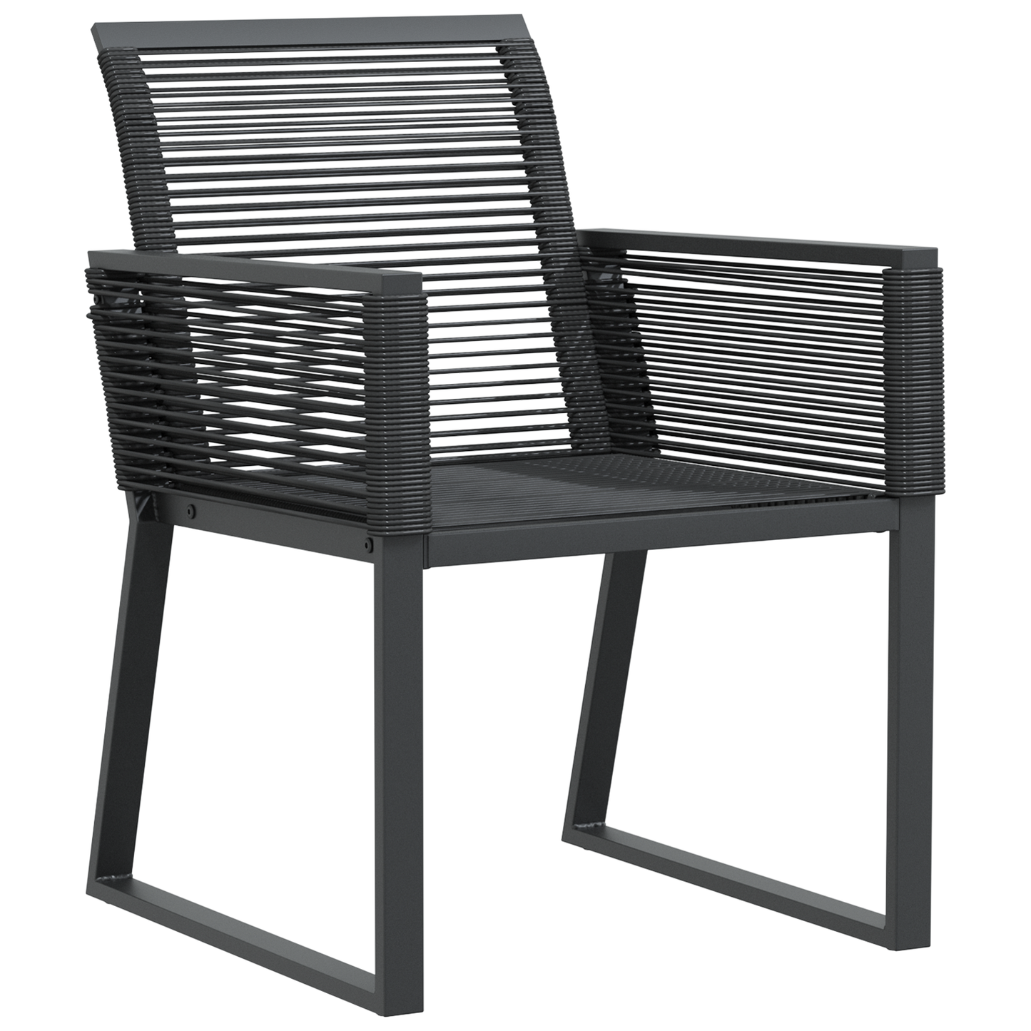 7 Piece Garden Dining Set Black Steel and Poly Rattan