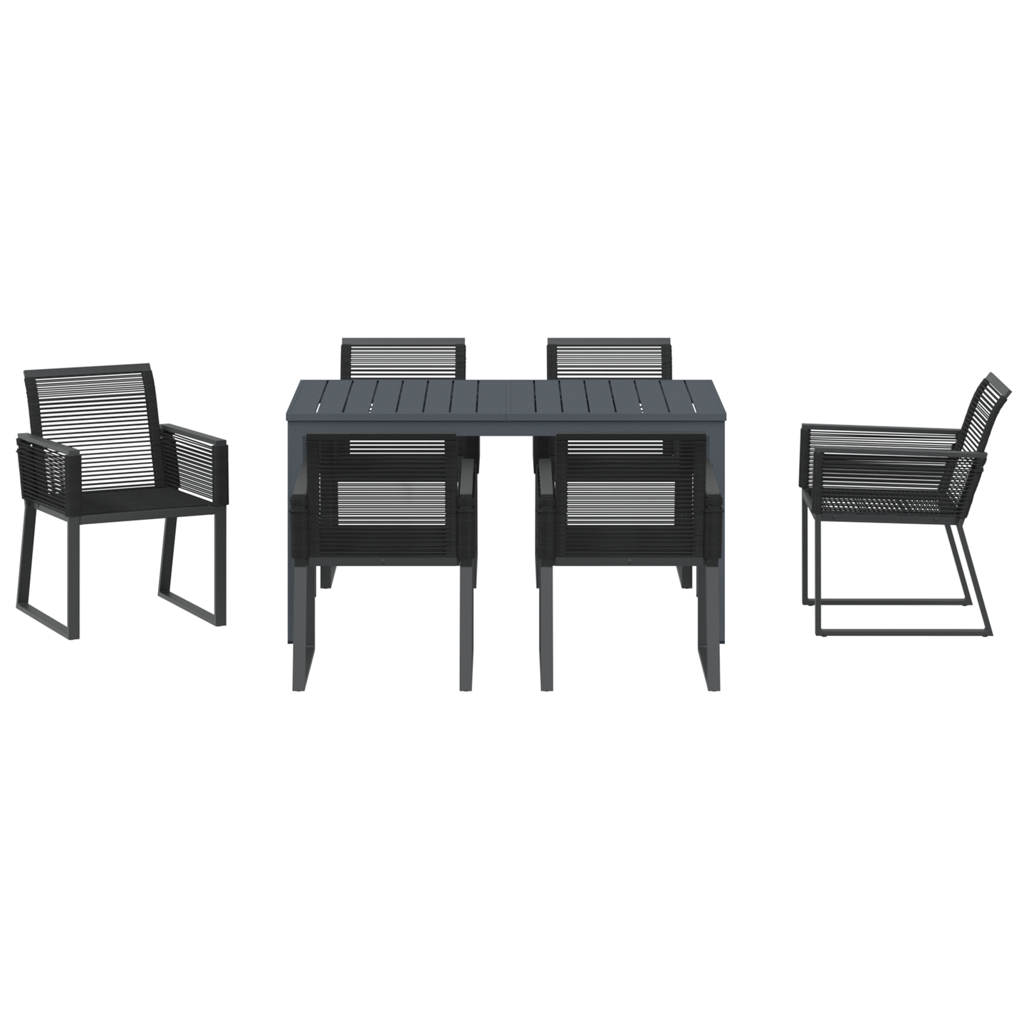 7 Piece Garden Dining Set Black Steel and Poly Rattan
