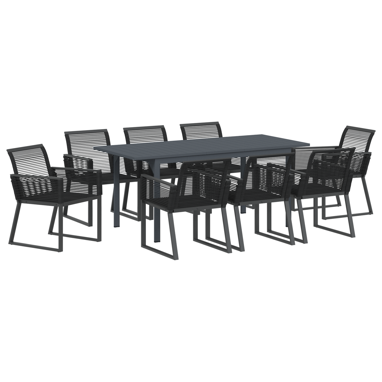 6 Piece Garden Dining Set Black Steel and Poly Rattan