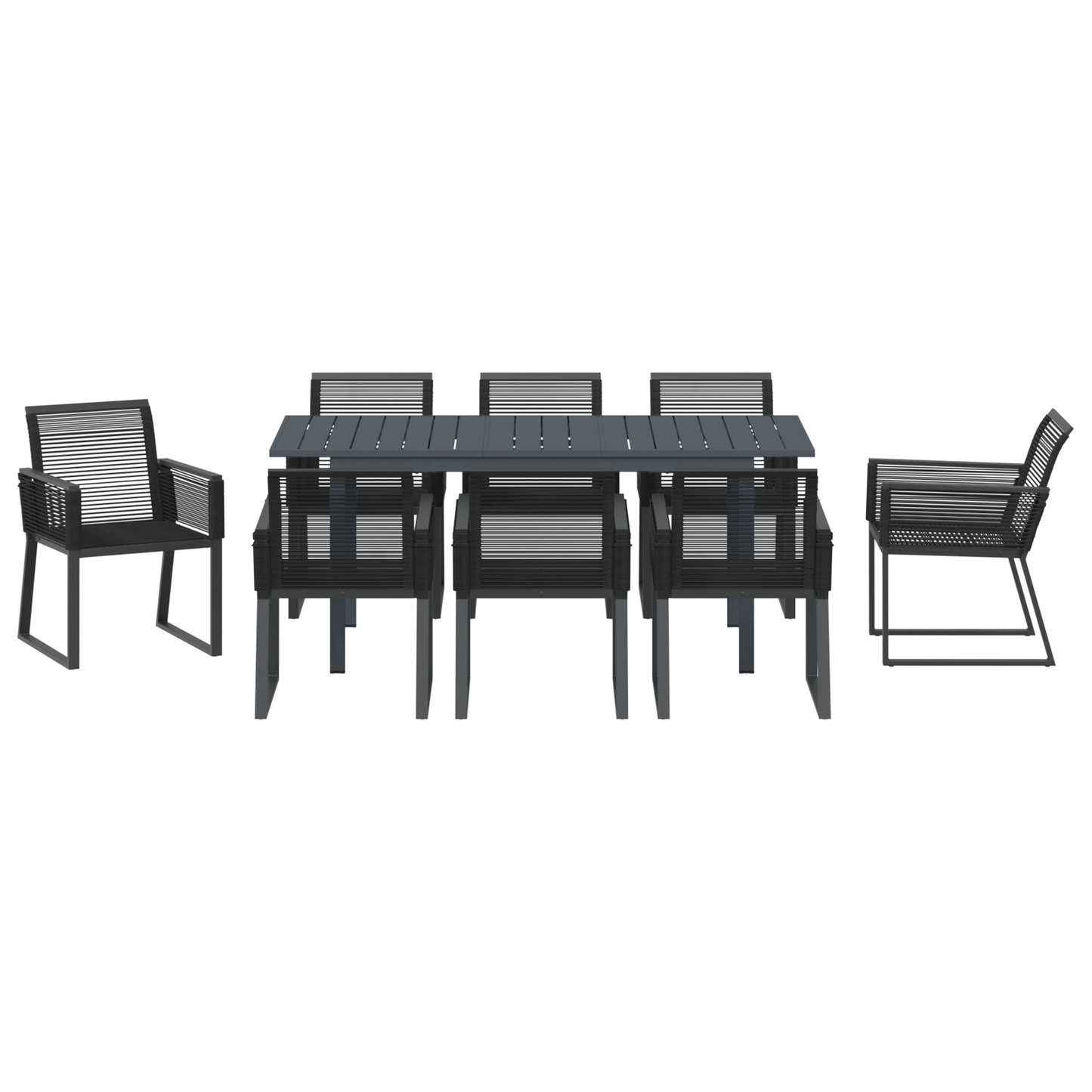 6 Piece Garden Dining Set Black Steel and Poly Rattan