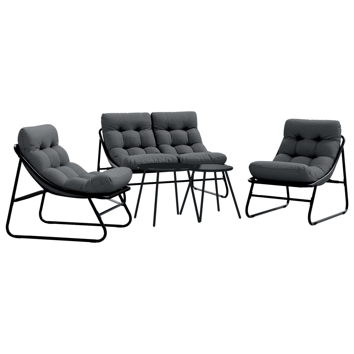 5 Piece Garden Sofa Set with Cushions Black Steel