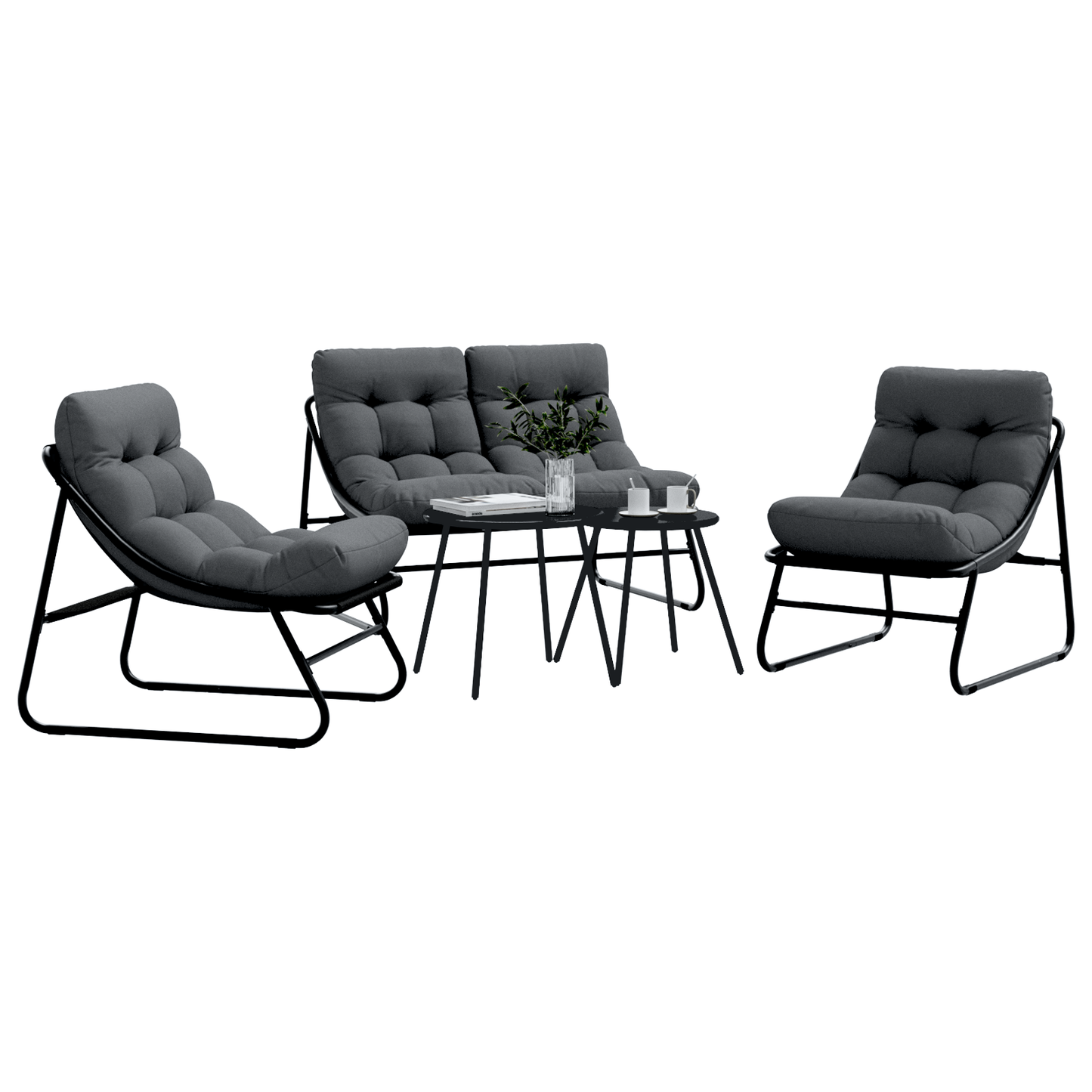 5 Piece Garden Sofa Set with Cushions Black Steel