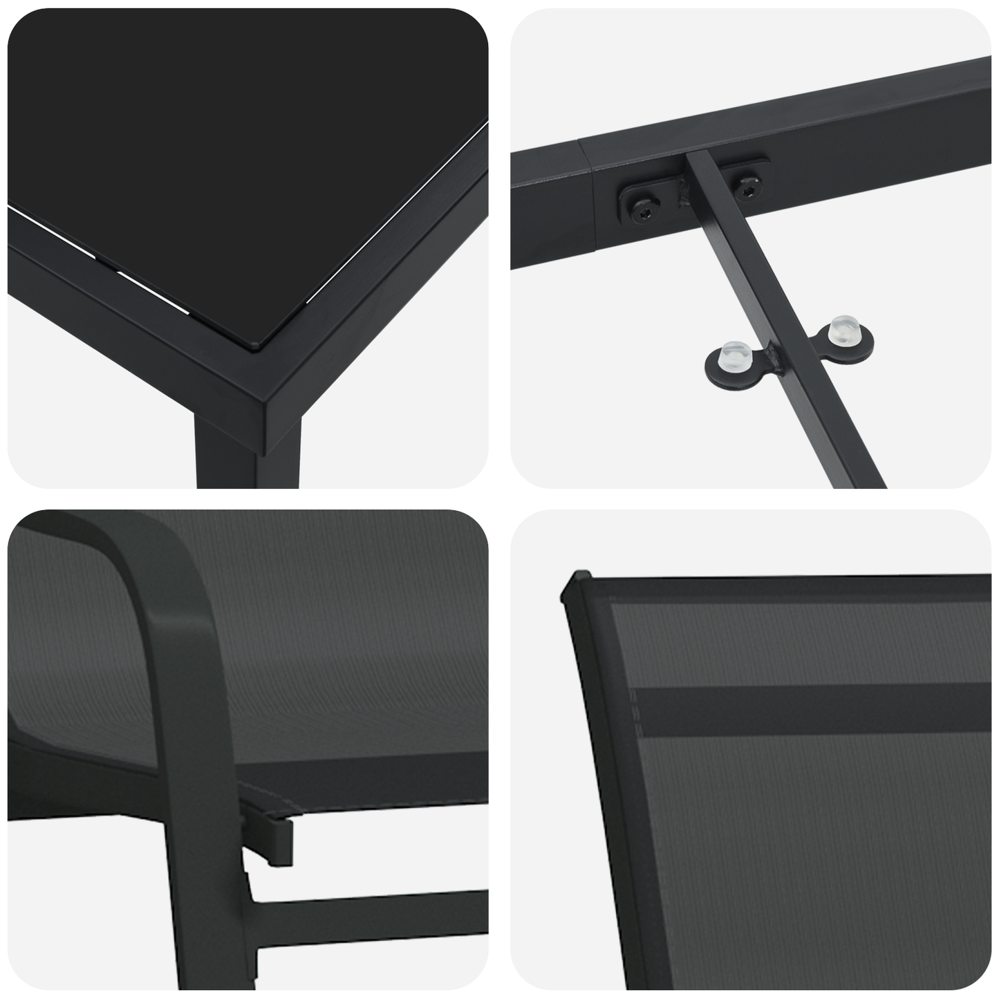5 Piece Garden Dining Set Black Textilene and Steel
