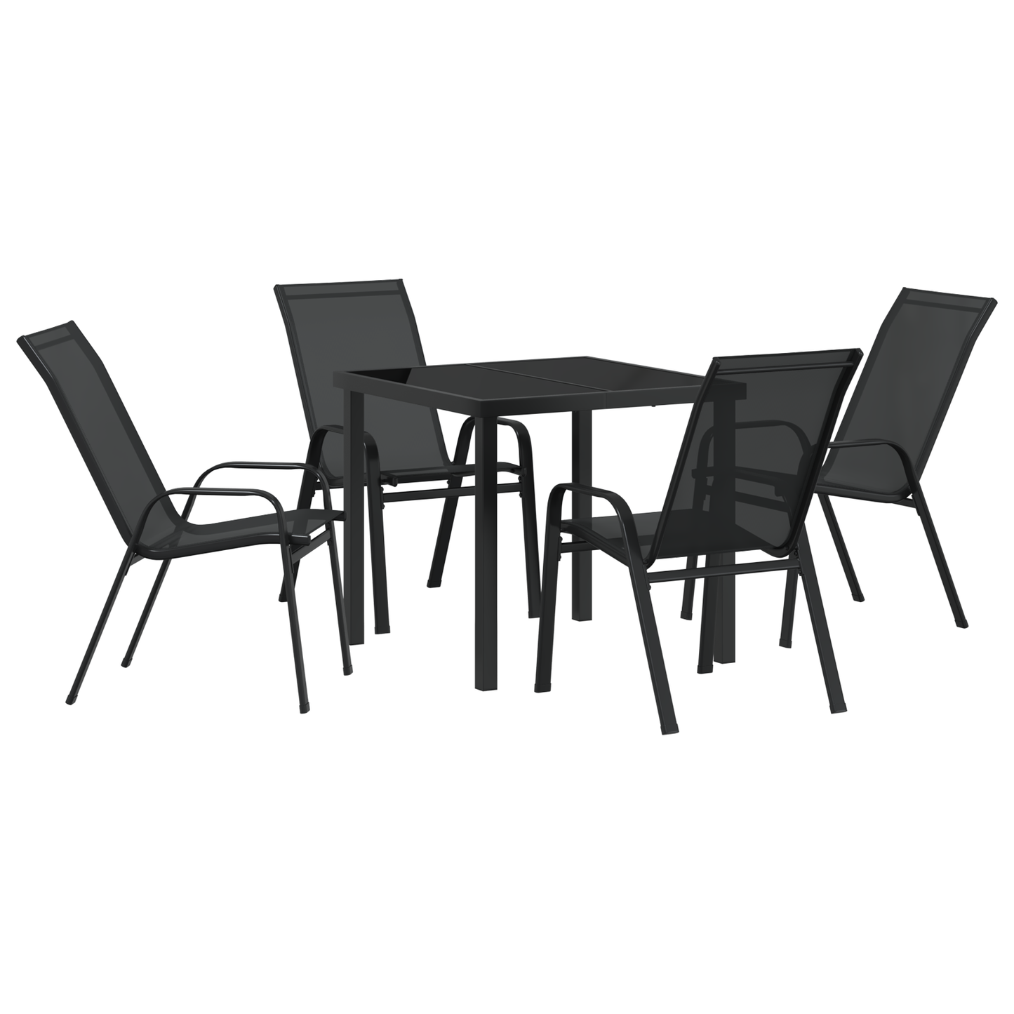 5 Piece Garden Dining Set Black Textilene and Steel