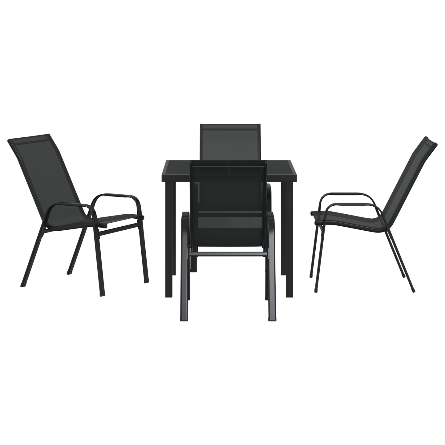 5 Piece Garden Dining Set Black Textilene and Steel