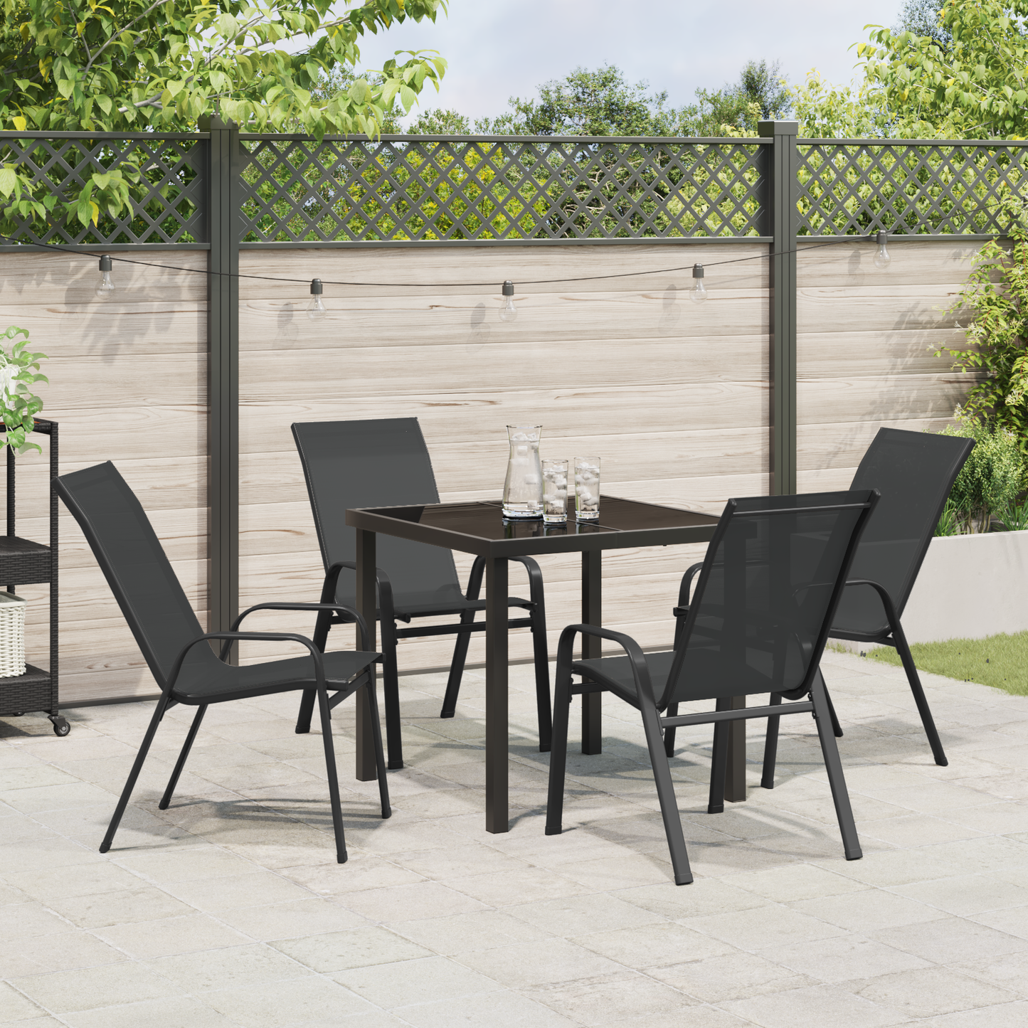 5 Piece Garden Dining Set Black Textilene and Steel