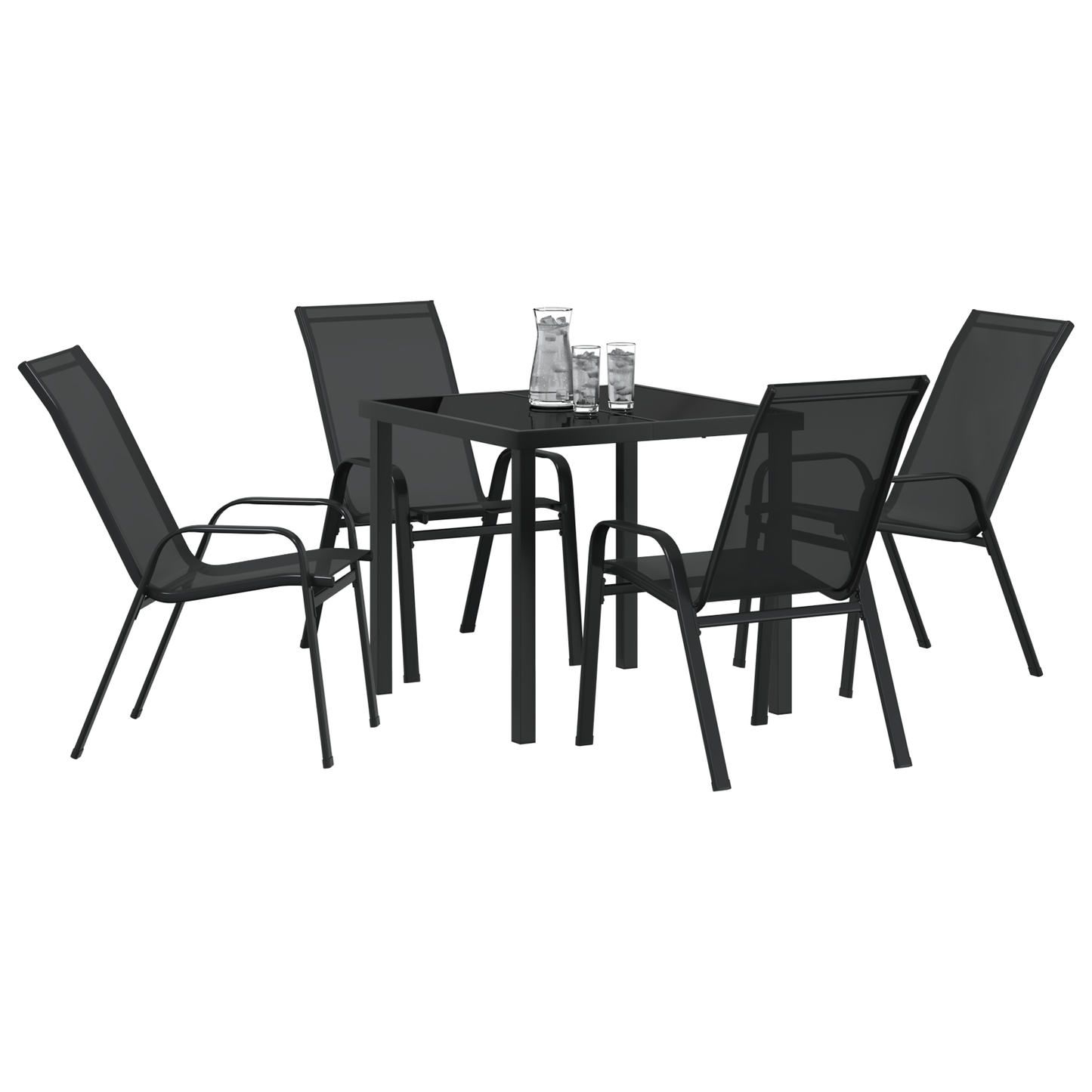 5 Piece Garden Dining Set Black Textilene and Steel