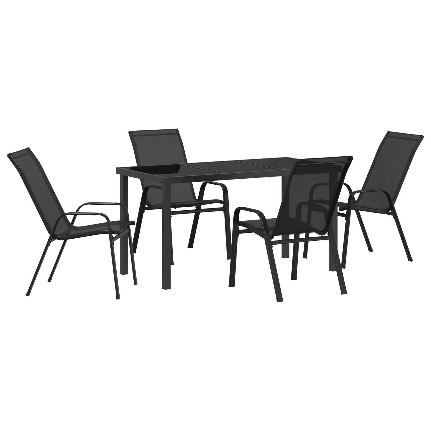 5 Piece Garden Dining Set Black Textilene and Steel